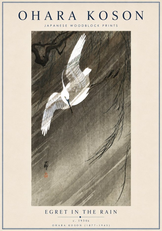 Ohara Koson Egret in the Rain II No3 - Poszter