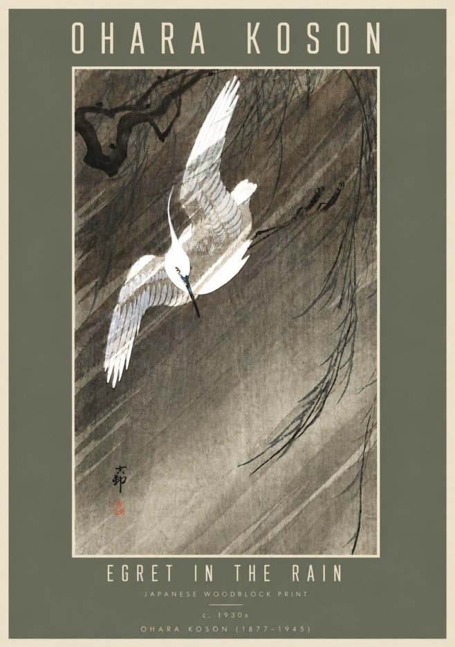 Ohara Koson Egret in the Rain II No4 - Poszter