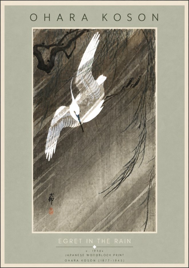 Ohara Koson Egret in the Rain II No5 - Poszter