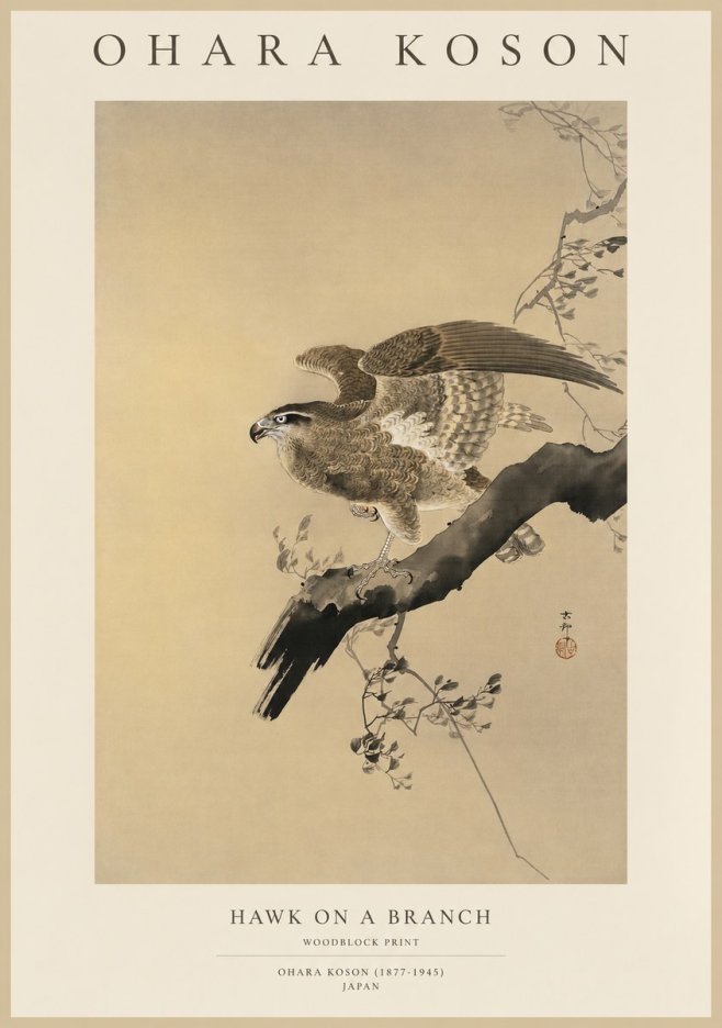 Ohara Koson Hawk on a Branch I No1 - Poszter