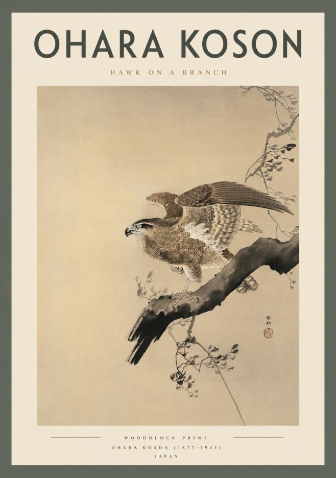 Ohara Koson Hawk on a Branch I No2 - Poszter