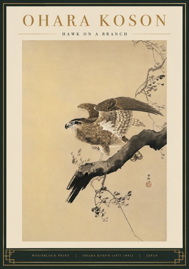 Ohara Koson Hawk on a Branch I No5 - Poszter