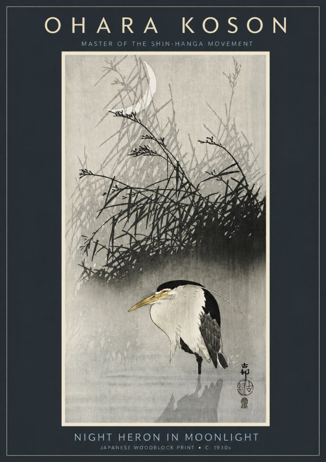 Ohara Koson Night Heron in Moonlight No2 - Poszter