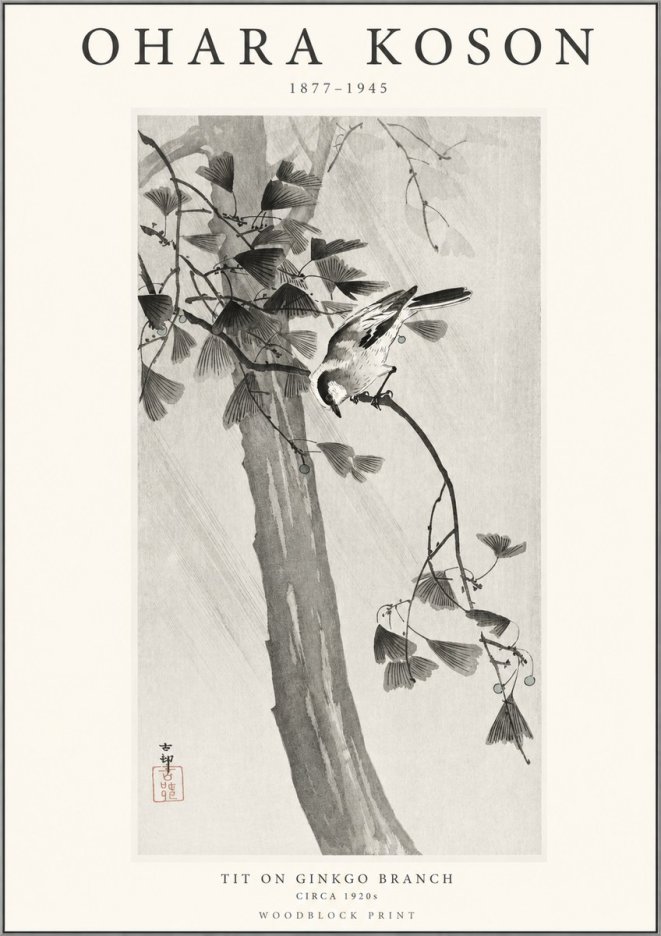 Ohara Koson Tit on Ginkgo Branch No1 - Poszter