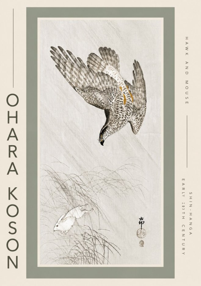 Ohara Koson Hawk and Mouse No5 - Poszter