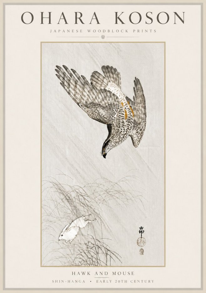 Ohara Koson Hawk and Mouse No6 - Poszter