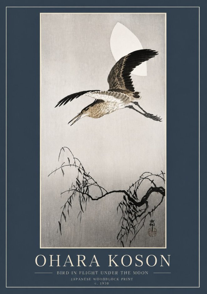 Ohara Koson Bird in Flight Under the Moon No6 - Poszter