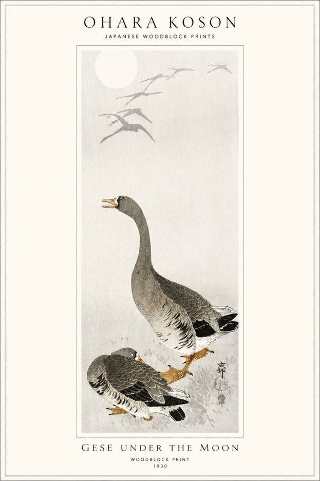 Ohara Koson Gese Under the Moon No1 - Poszter