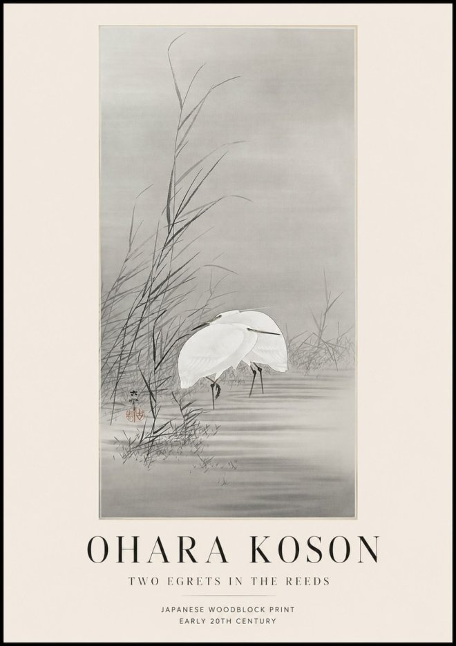 Ohara Koson Two Egrets in the Reeds No1 - Poszter