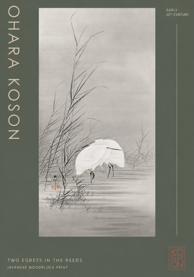 Ohara Koson Two Egrets in the Reeds No2 - Poszter