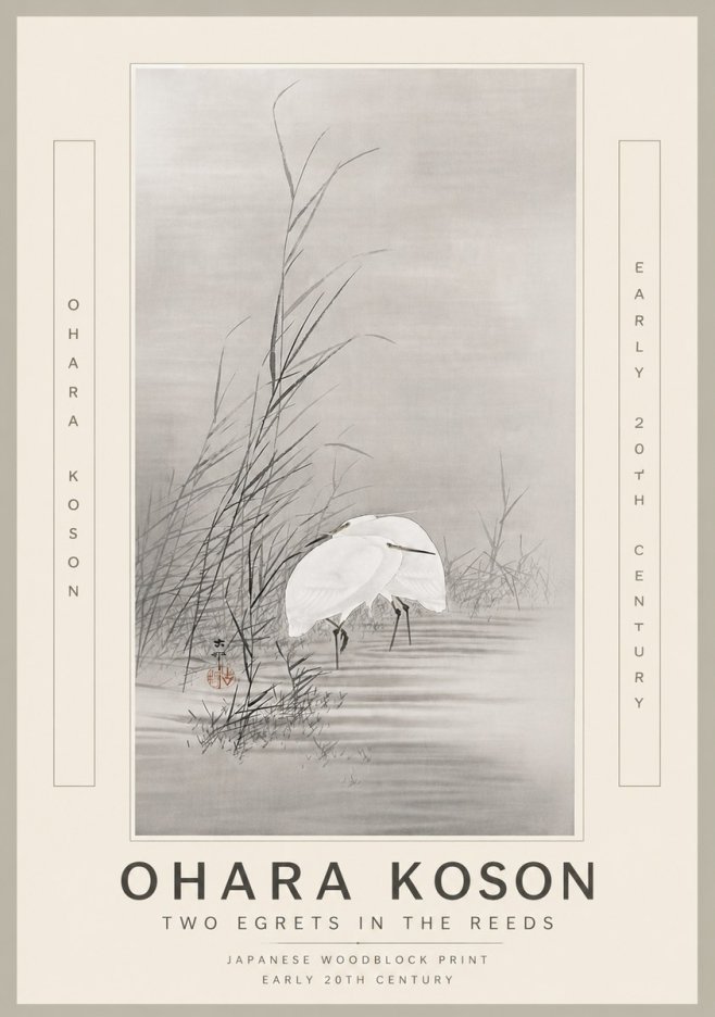 Ohara Koson Two Egrets in the Reeds No6 - Poszter