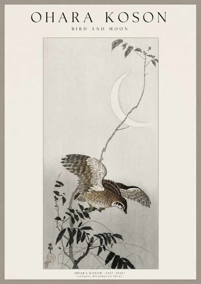 Ohara Koson Bird and Moon No1 - Poszter