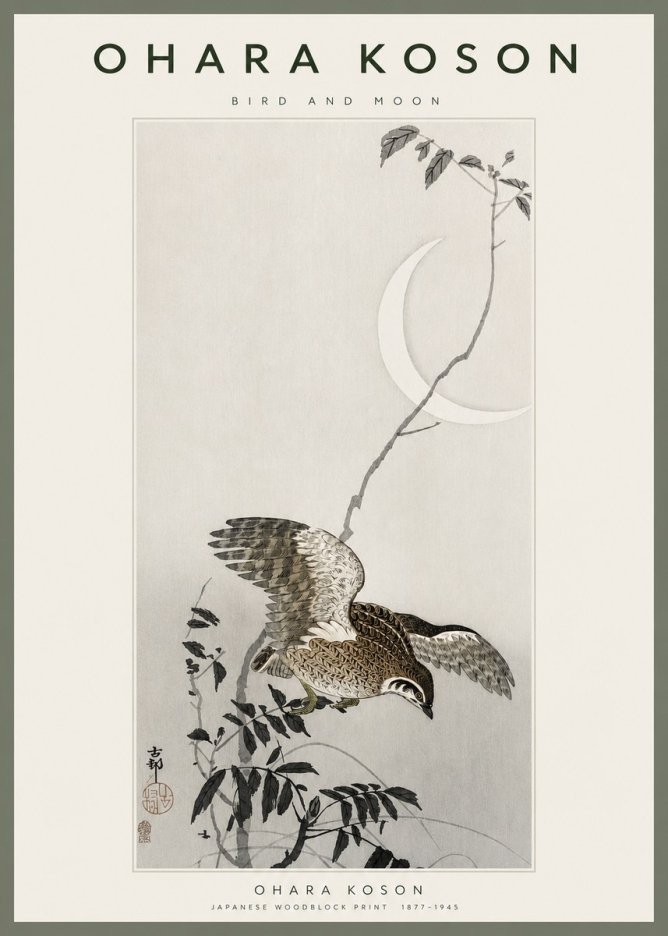 Ohara Koson Bird and Moon No2 - Poszter
