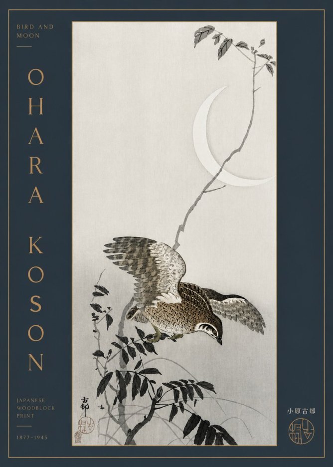 Ohara Koson Bird and Moon No3 - Poszter