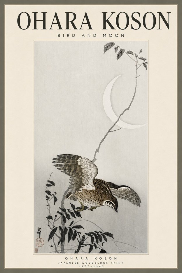 Ohara Koson Bird and Moon No4 - Poszter
