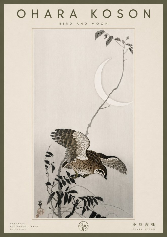 Ohara Koson Bird and Moon No6 - Poszter