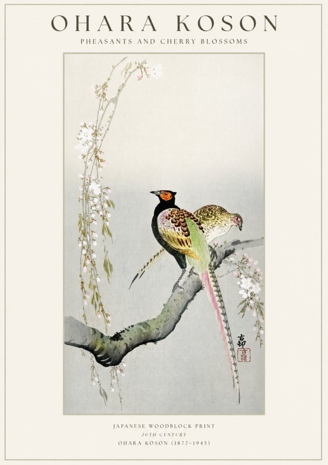 Ohara Koson Pheasants and Cherry Blossoms II No1 - Poszter