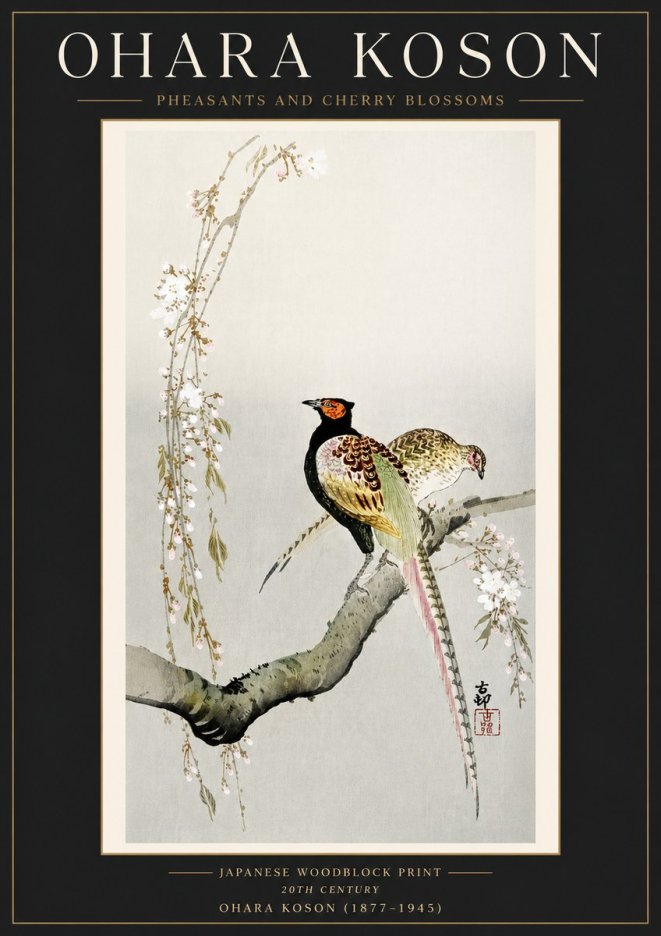 Ohara Koson Pheasants and Cherry Blossoms II No4 - Poszter