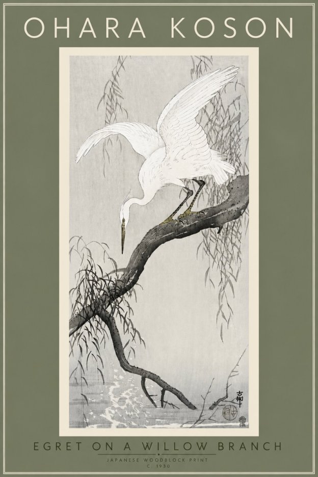 Ohara Koson Egret on a Willow Branch No4 - Poszter