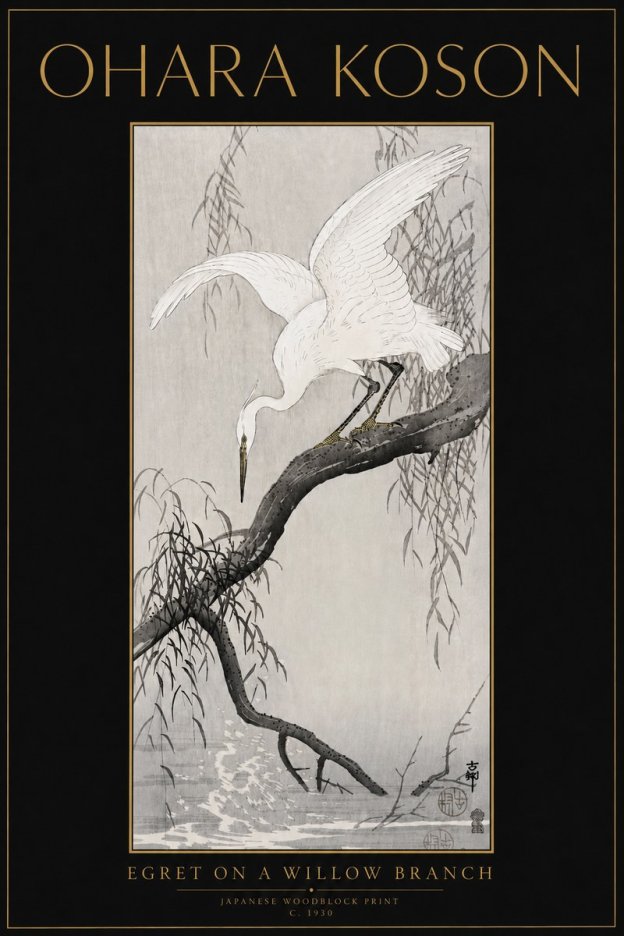 Ohara Koson Egret on a Willow Branch No5 - Poszter
