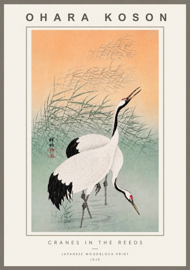 Ohara Koson Cranes in the Reeds No6 - Poszter
