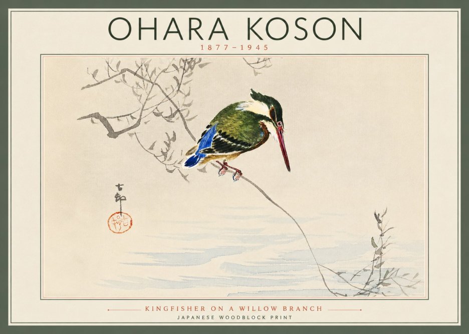 Ohara Koson Kingfisher on a Willow Branch No5 - Poszter