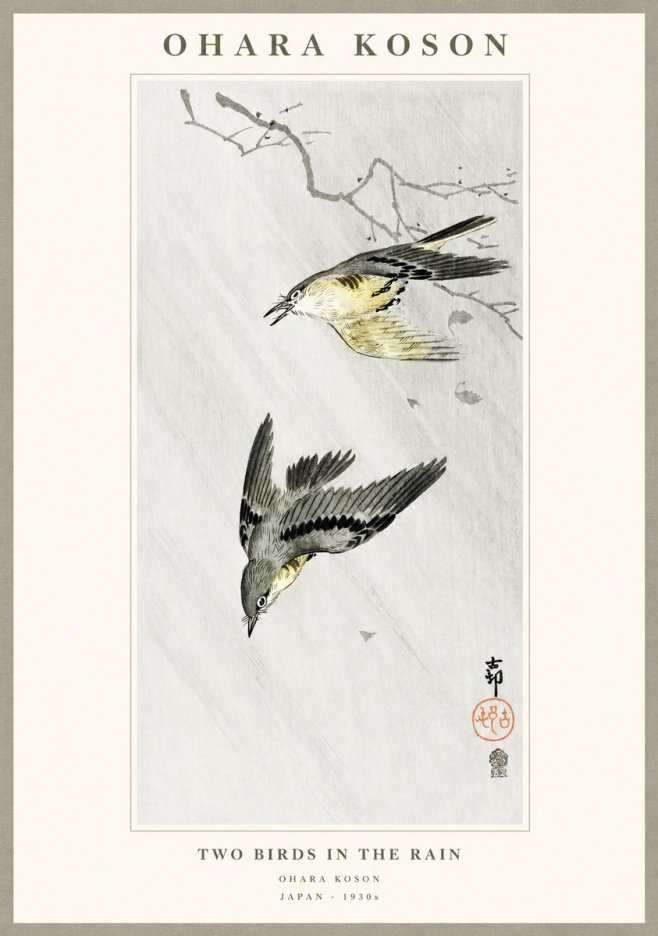 Ohara Koson Two Birds in the Rain No1 - Poszter
