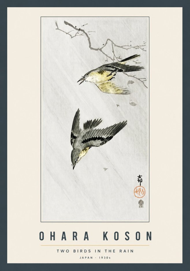 Ohara Koson Two Birds in the Rain No2 - Poszter