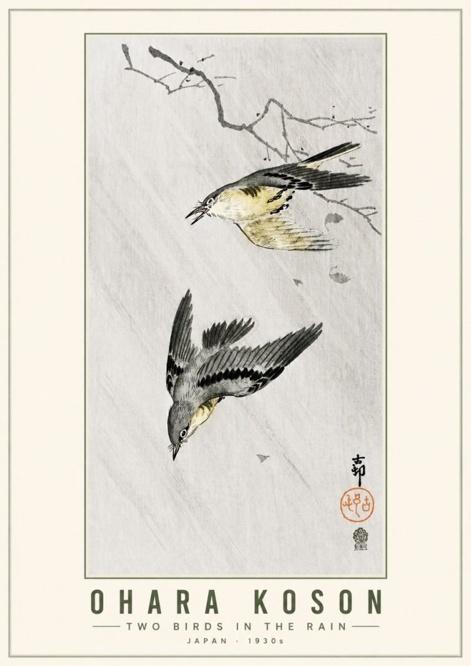 Ohara Koson Two Birds in the Rain No5 - Poszter