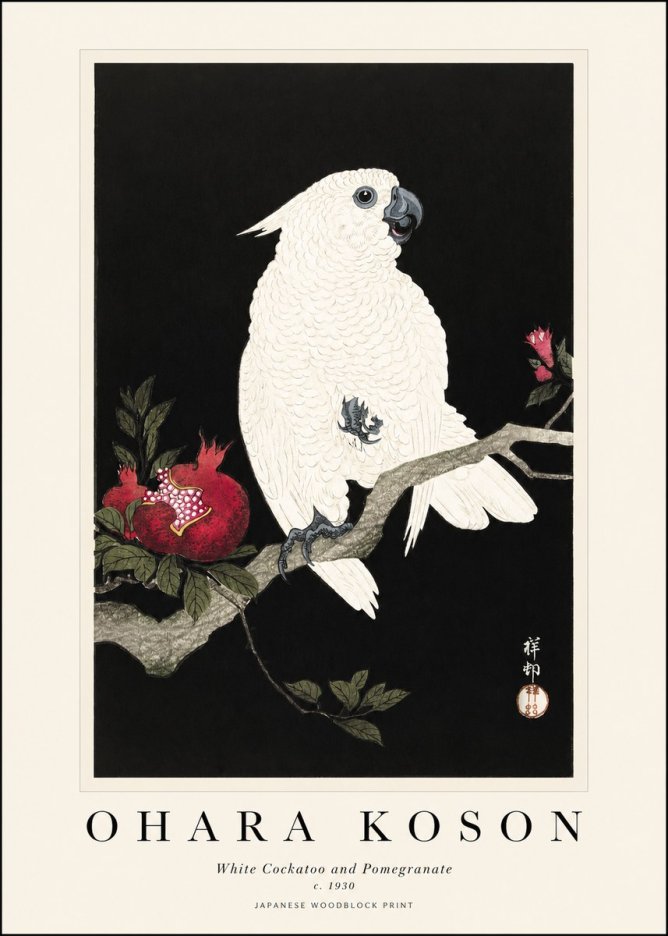 Ohara Koson White Cockatoo and Pomegranate I No1 - Poszter