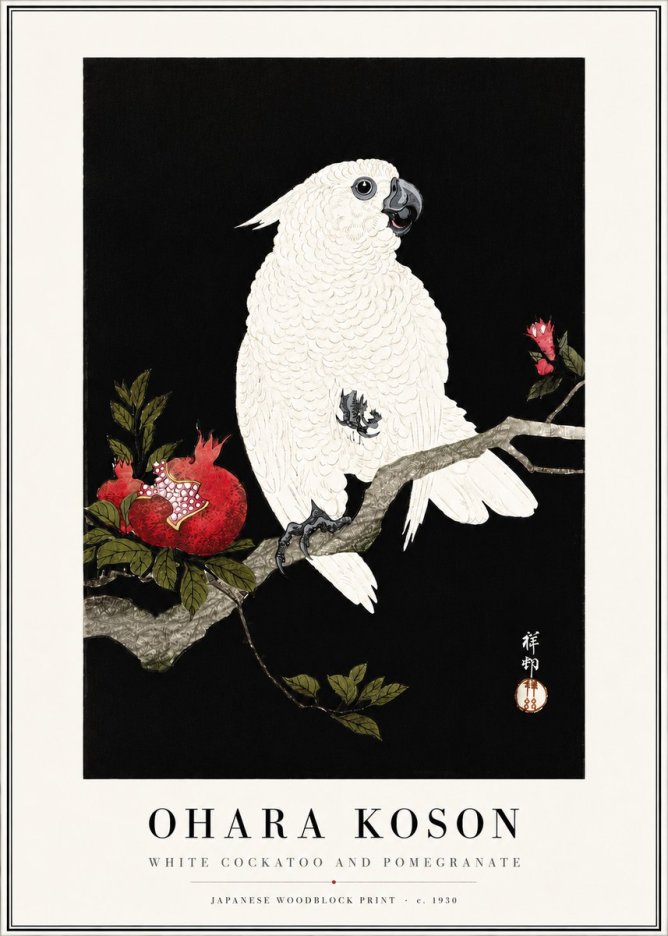 Ohara Koson White Cockatoo and Pomegranate I No4 - Poszter
