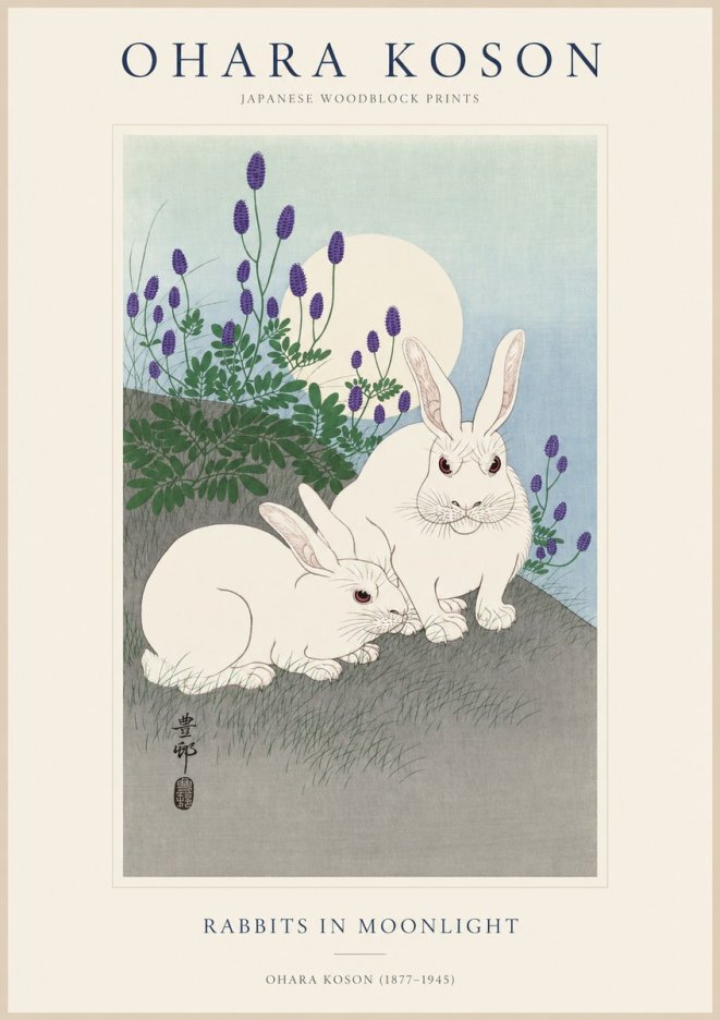 Ohara Koson Rabbits in Moonlight No1 - Poszter