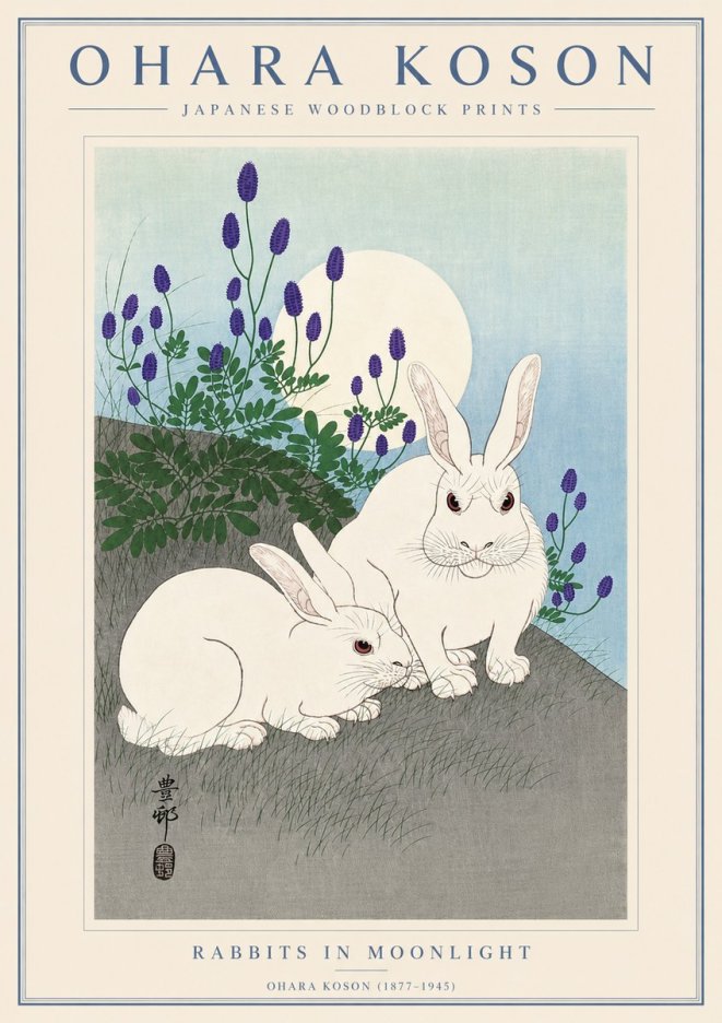 Ohara Koson Rabbits in Moonlight No4 - Poszter