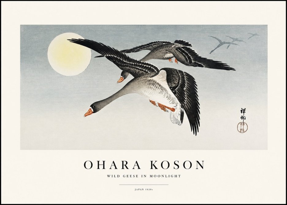 Ohara Koson Wild Geese in Moonlight III No1 - Poszter