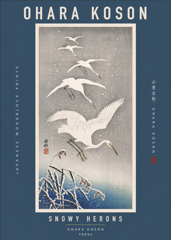 Ohara Koson Snowy Herons No2 - Poszter