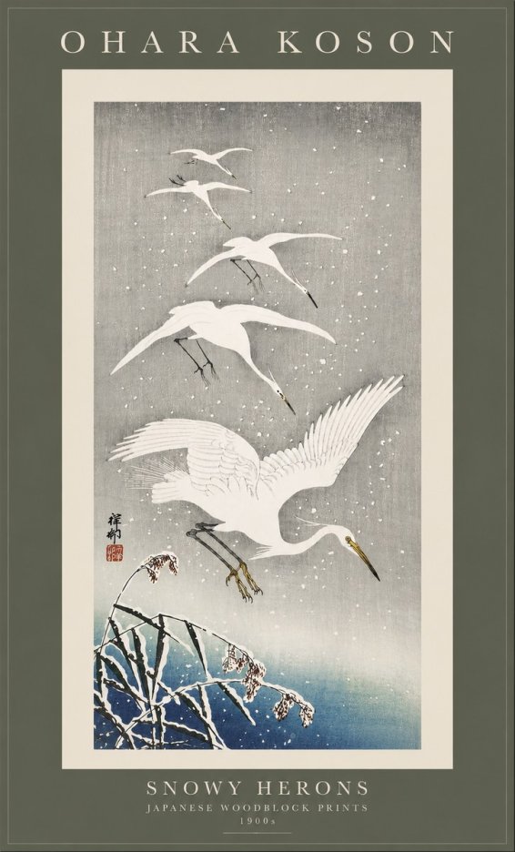Ohara Koson Snowy Herons No3 - Poszter