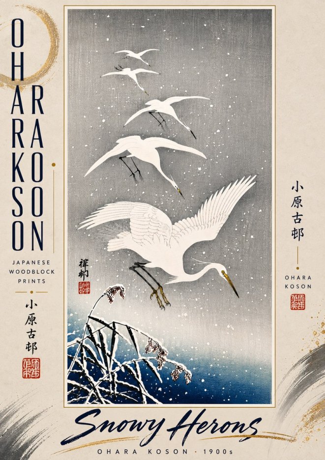 Ohara Koson Snowy Herons No5 - Poszter