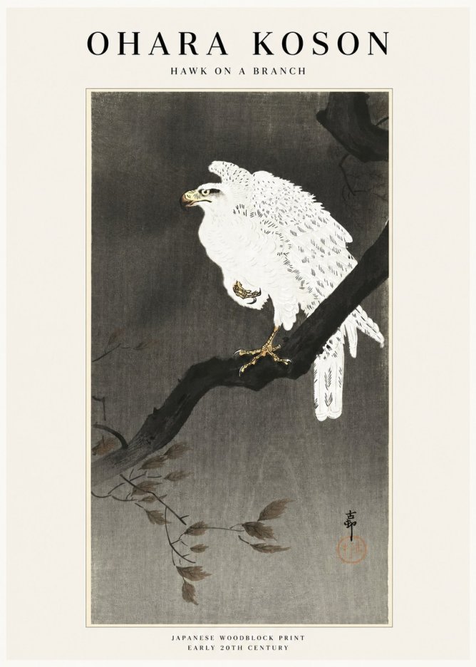 Ohara Koson Hawk on a Branch II No1 - Poszter