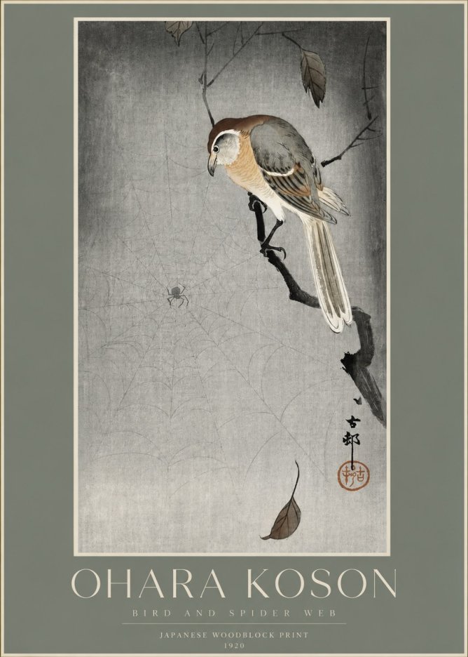 Ohara Koson Bird and Spider Web II No2 - Poszter