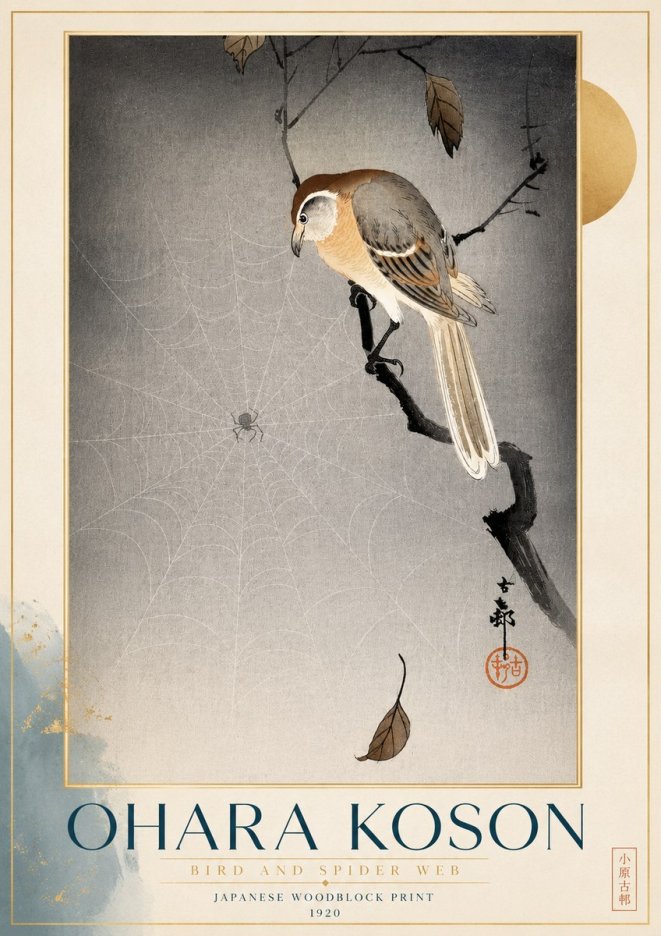 Ohara Koson Bird and Spider Web II No4 - Poszter