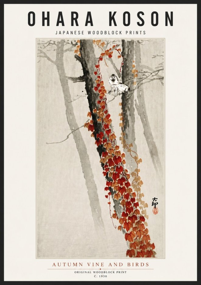Ohara Koson Autumn Vine and Birds No4 - Poszter
