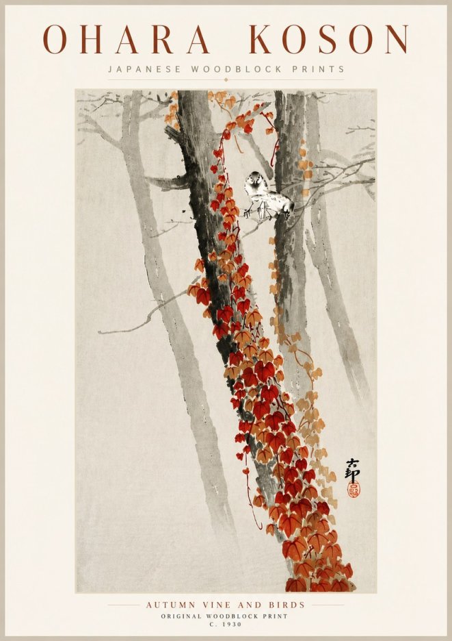 Ohara Koson Autumn Vine and Birds No5 - Poszter