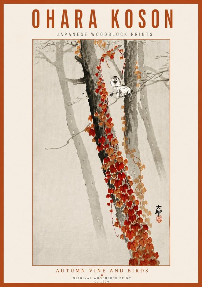 Ohara Koson Autumn Vine and Birds No6 - Poszter