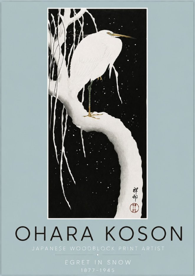 Ohara Koson Egret in Snow No2 - Poszter