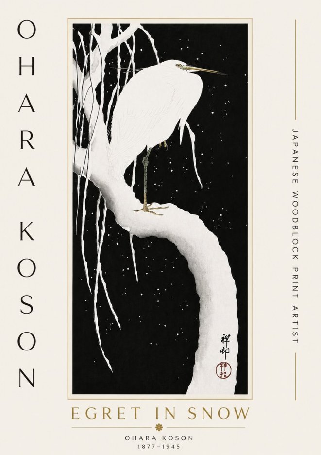 Ohara Koson Egret in Snow No5 - Poszter