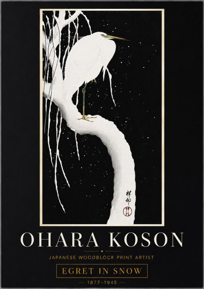 Ohara Koson Egret in Snow No6 - Poszter