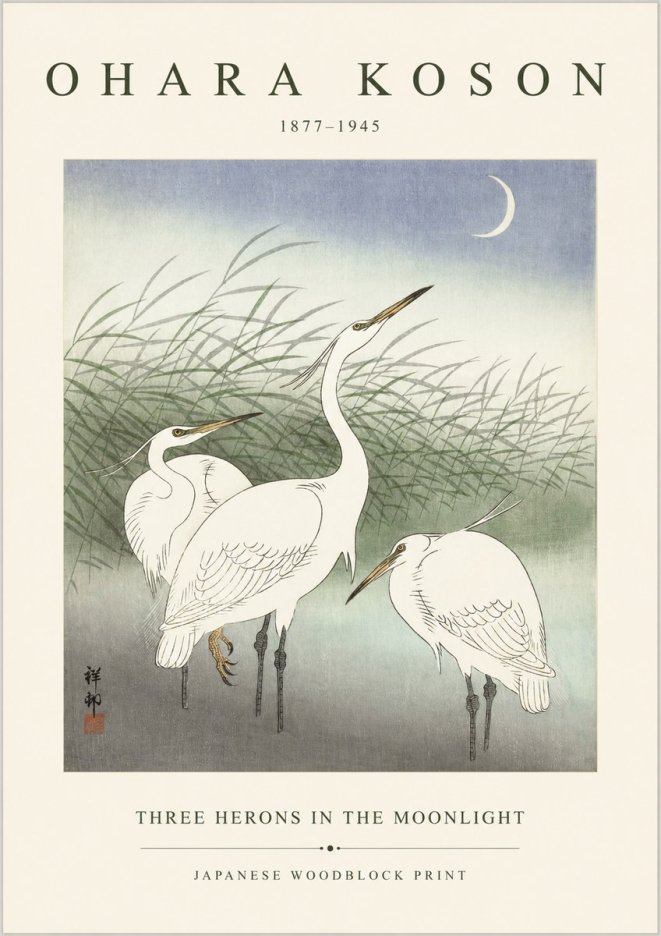Ohara Koson Three Herons in the Moonlight No1 - Poszter