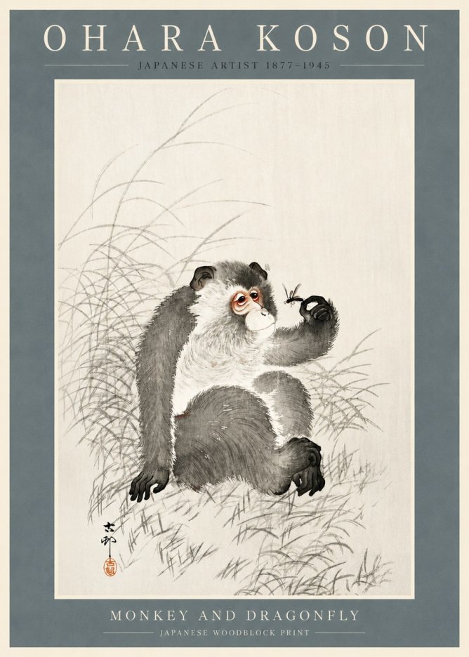 Ohara Koson Monkey and Dragonfly No2 - Poszter