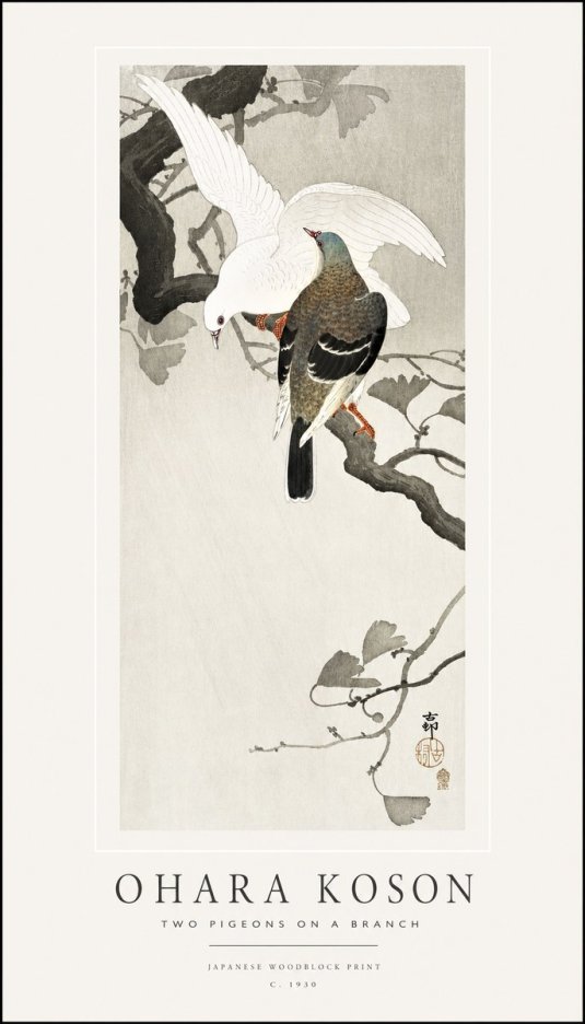 Ohara Koson Two Pigeons on a Branch No1 - Poszter