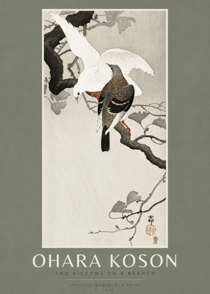 Ohara Koson Two Pigeons on a Branch No2 - Poszter